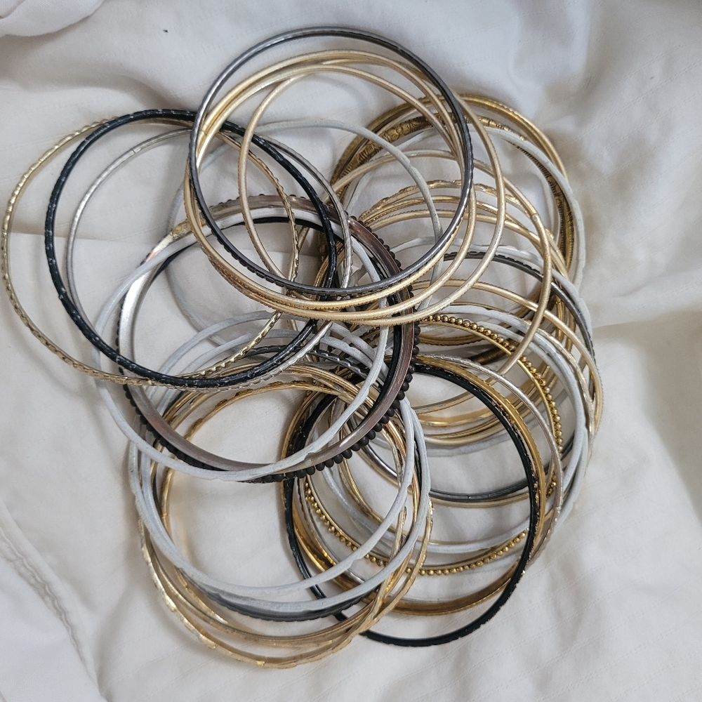36 Stacker Thin Bangle Bracelets Lot Bundle Black… - image 2